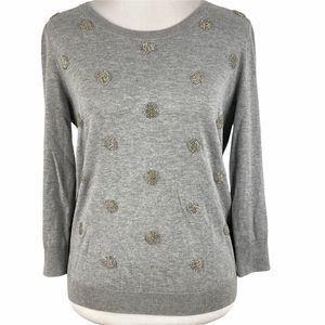 Talbots Sequin Polka Dot Sweater Womens Medium Grey Round Neck Knit Pullover